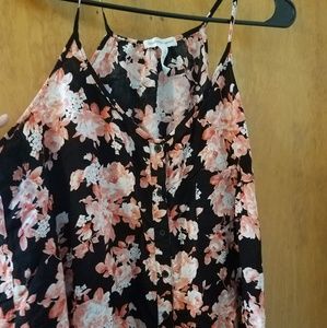 Black top with peach, white and pink flowers